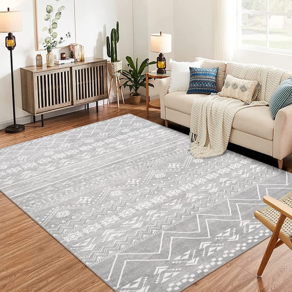 Yesfashion Carpets Area Rugs Washable Super Soft Moroccan Area Rug,Machine Boho Ultra-Thin Indoor Floor Carpet,Anti-Slip Foldable Geometric Rug Bedroom Dining Room Office Gray tone 9*12ft