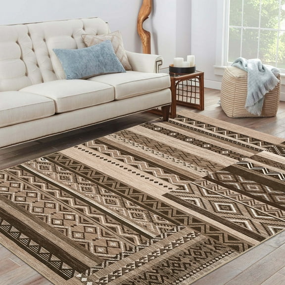 Yesfashion Carpets Area Rugs Washable Velvet (1150Gsm) Pearl Velvet Cotton Tpr Washed Folding Backing Carpet-Geometric-Green Tiles And Red Walls brown 6*9ft