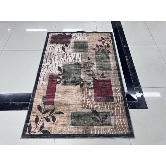 Yesfashion Carpets Area Rugs Washable Velvet (Total 1150Gsm) Pearl Velvet Cotton Tpr Washed Folding Backing Carpet-Modern-Willow Shadow Red/Green 9*12ft