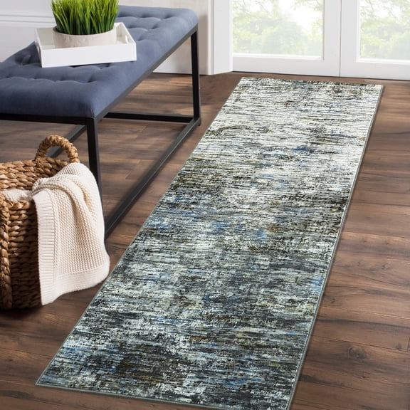 Yesfashion Carpets Area Rugs Washable Velvet (Total 1150Gsm) Pearl Velvet Cotton Tpr Washed Folding Backing Carpet-Abstract-Mirage Blue Gray 2*6ft