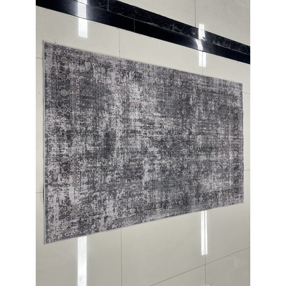 Yesfashion Carpets Area Rugs Washable Velvet (Total 1150Gsm) Pearl Velvet Cotton Tpr Washed Folding Backing Carpet-Persia-Moon Shadow grey 8*10ft