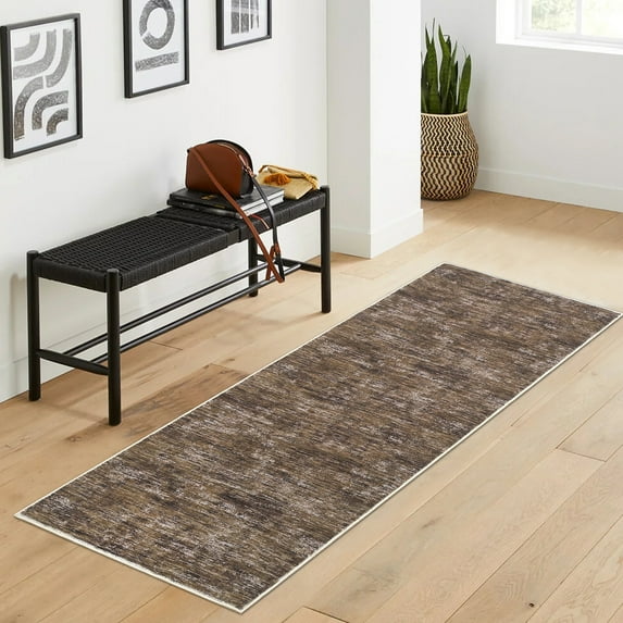 Yesfashion Carpets Area Rugs Washable Velvet (Total 1150Gsm) Pearl Velvet Cotton Tpr Washed Folding Backing Carpet-Plain Texture-Carlo brown 2*6ft
