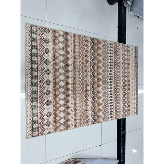 Yesfashion Carpets Area Rugs Washable Velvet (Total 1150Gsm) Pearl Velvet Cotton Tpr Washed Folding Backing Carpet Som-Bohemia-Liya Beige 10*13ft