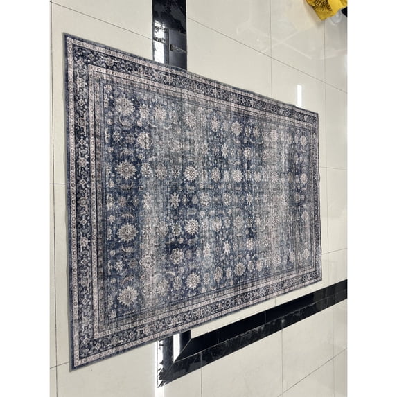 Yesfashion Carpets Area Rugs Washable Velvet (Total 1150Gsm) Pearl Velvet Cotton Tpr Washed Folding Backing Carpet Som-Persia-Arbor blue 10*13ft