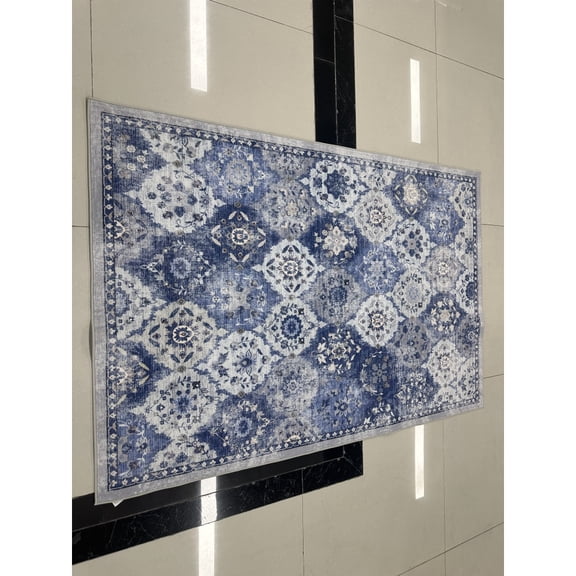 Yesfashion Carpets Area Rugs Washable Velvet (Total 1150Gsm) Pearl Velvet Cotton Tpr Washed Folding Carpet Xm-Persian-Freesia Blue Gray 10*13ft
