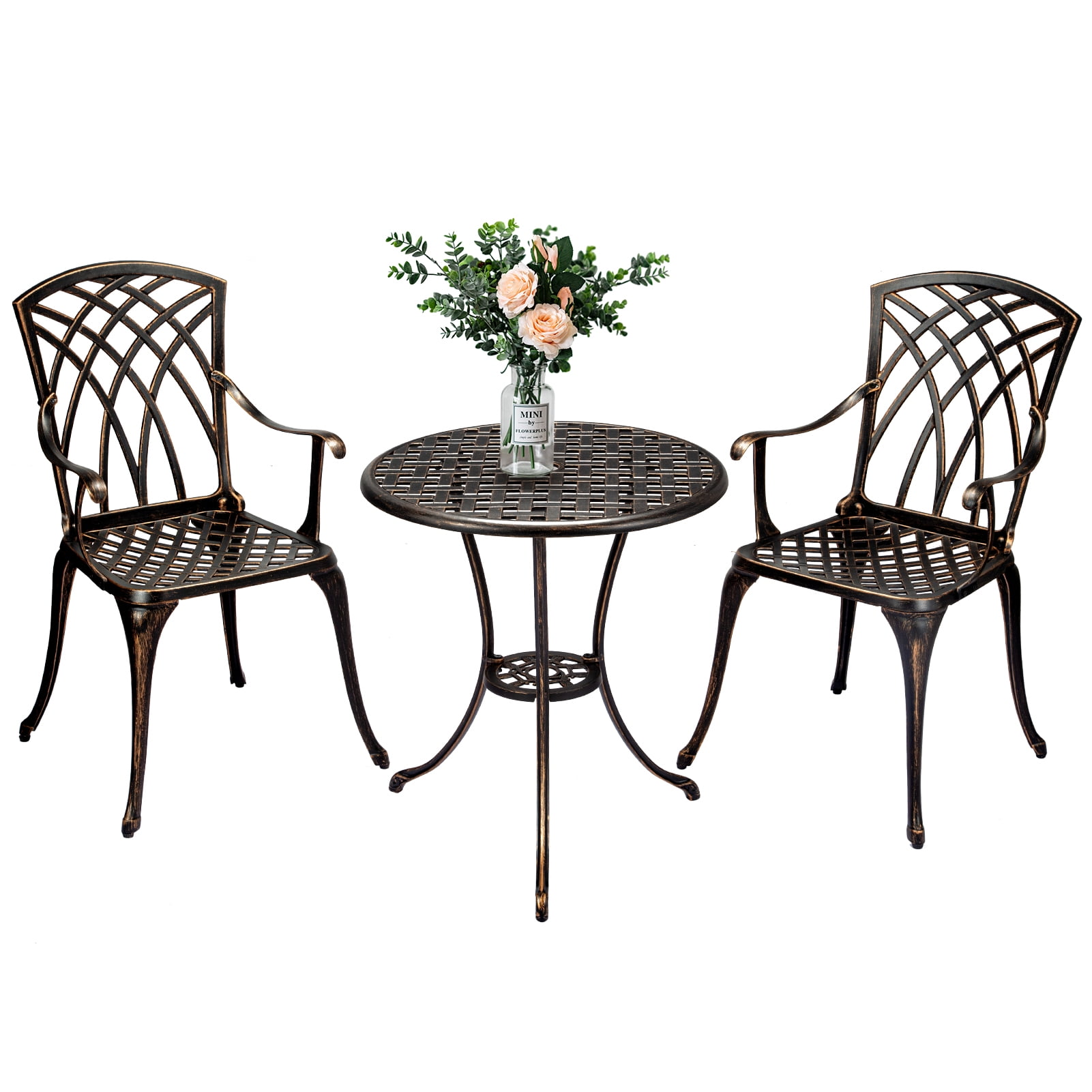 Yesfashion Cast Aluminum Patio Bistro Set with Umbrella Hole, 3 Piece