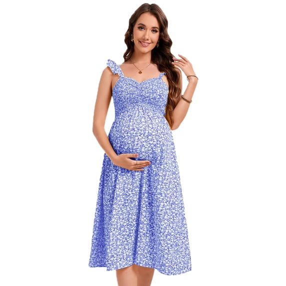 Yesfashion Chicken Heart Collar Halter Dress Floral Prints for Pregnant wWomen Summer Casual Waist Boho Floral Dress