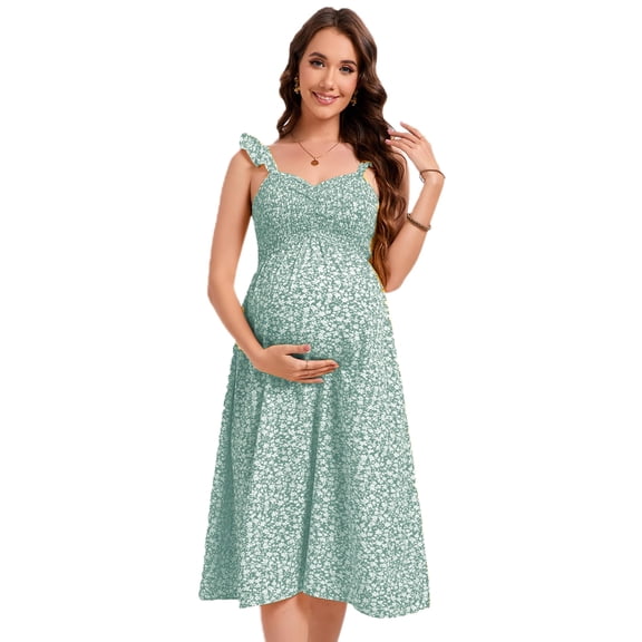 Yesfashion Chicken Heart Collar Halter Dress Floral Prints for Pregnant wWomen Summer Casual Waist Boho Floral Dress
