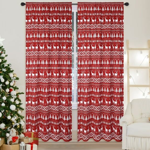 Yesfashion Christmas Curtains, Large Velvet Drapes Christmas Tree and Deer Pattern Room Darkening Panels for Living Room Christmas, 2 Panels
