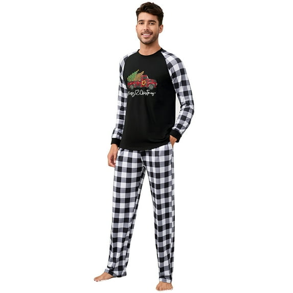 Yesfashion Christmas Pajamas for Family Pjs Matching Sets PlaidShirts Pants Sleepwear Nightwear Men