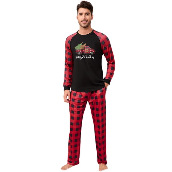 Yesfashion Christmas Pajamas for Family Pjs Matching Sets PlaidShirts Pants Sleepwear Nightwear Men