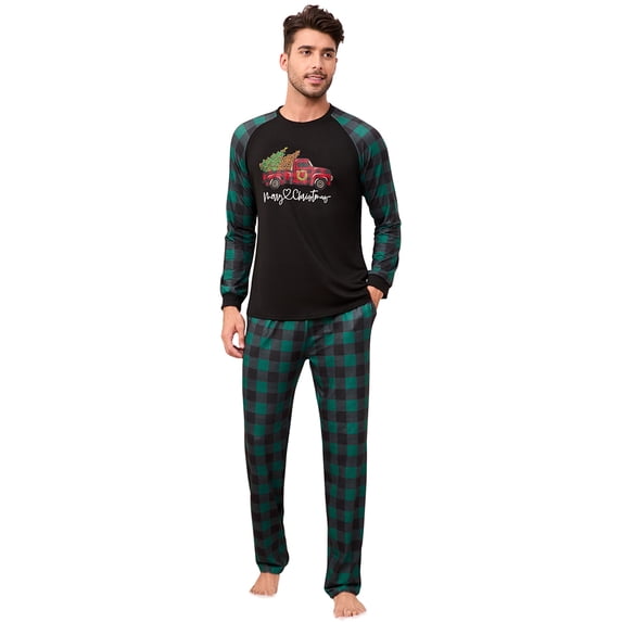 Yesfashion Christmas Pajamas for Family Pjs Matching Sets PlaidShirts Pants Sleepwear Nightwear Men