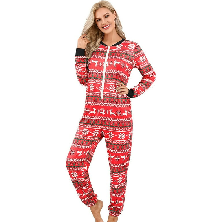 Yesfashion Christmas Pajamas for Women Front Zipper Round Neck