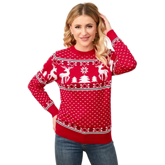 Yesfashion Clearance Women's Knitted Christmas Pattern Sweater Comfy Crewneck Long Sleeve Pullover Sweater