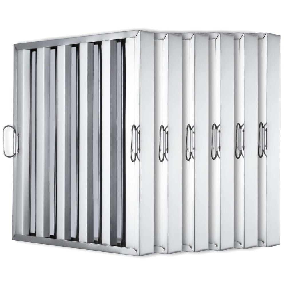 Yesfashion Commerical Hood Filters 19.5Wx24.5H Inch,430 Stainless Steel 5 Grooves, Range Hood Filters for Restaurant Kitchen Exhaust Hoods, Pack of 6
