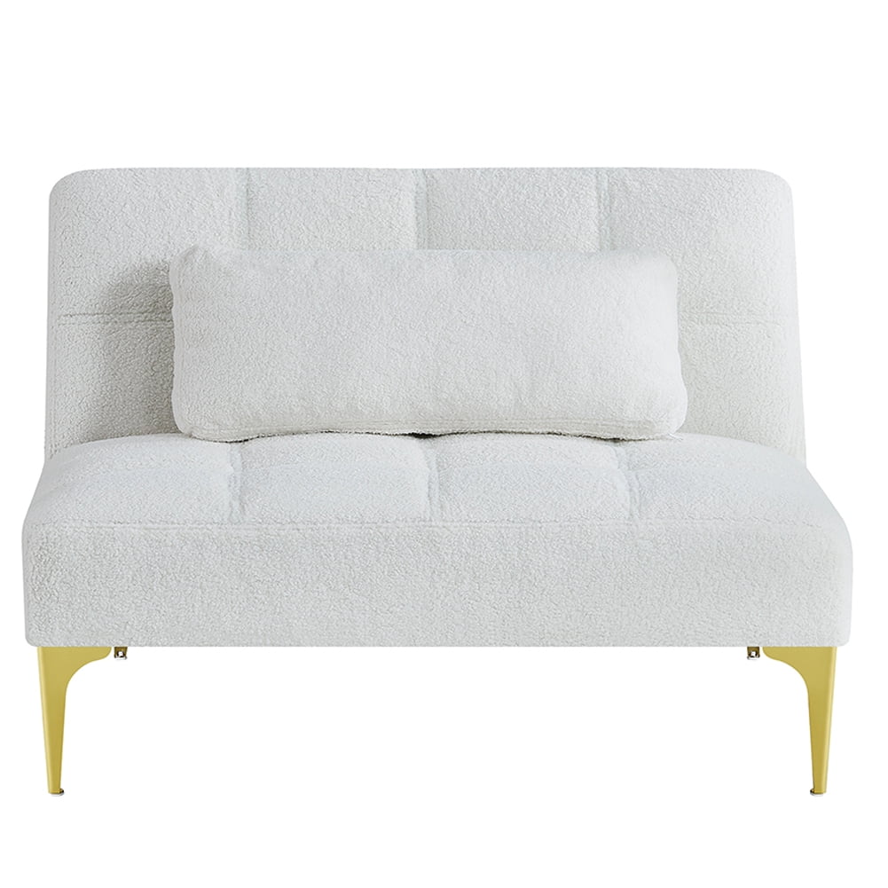 Yesfashion Convertible Futon Sofa Bed Modern Teddy Fabric Loveseat Sleeper Couch With Adjustable Backrest Metal Legs For Small Spaces Living Room