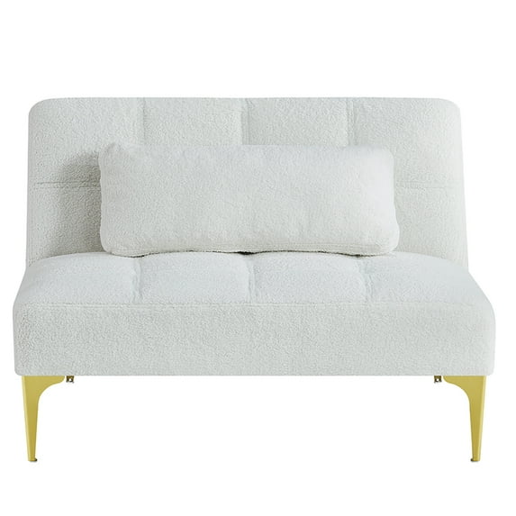 Yesfashion Convertible Futon Sofa Bed Modern Teddy Fabric Loveseat Sleeper Couch With Adjustable Backrest Metal Legs For Small Spaces Living Room