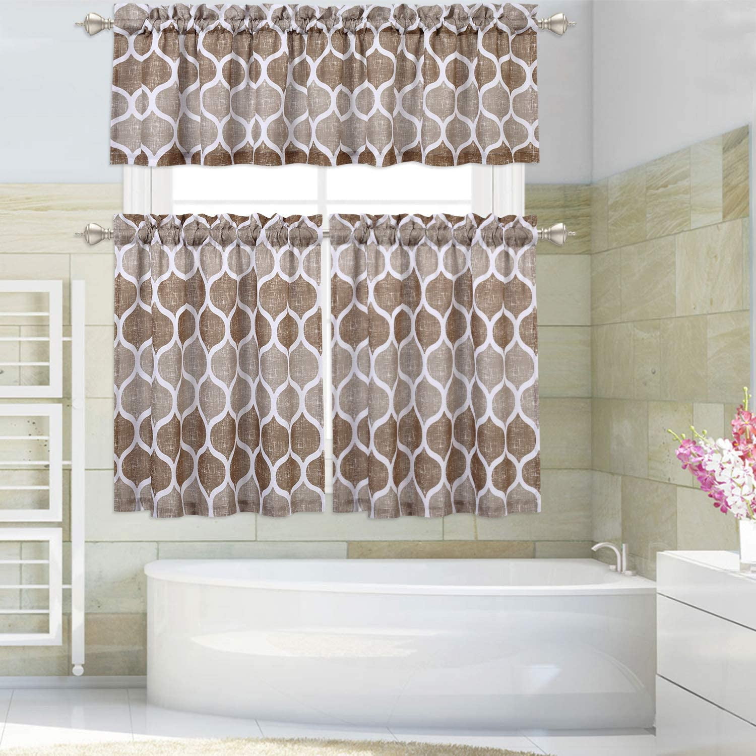 Yesfashion Curtains for Kitchen, Lattice Pattern Short Bathroom Window ...
