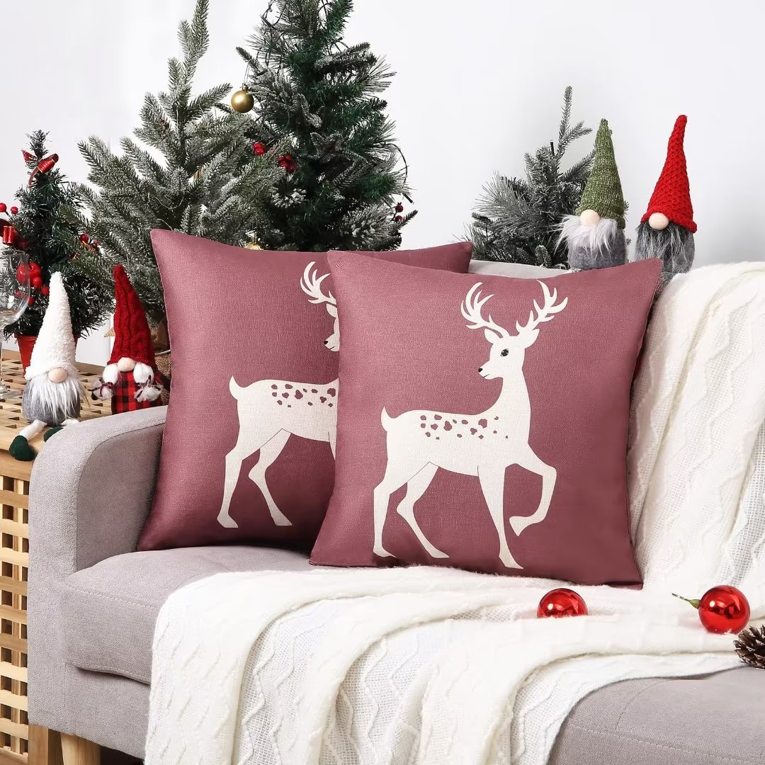 Yesfashion Decorative Christmas Cushion Covers 2 Pack Linen Look Pillow