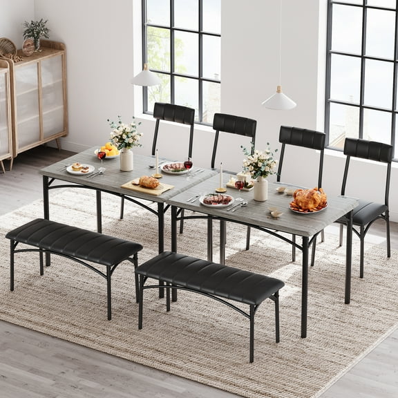 Yesfashion Dining Table Set for 4, Kitchen Table with Upholstered Bench and 2 Chairs, Kitchen Table and Chairs Set