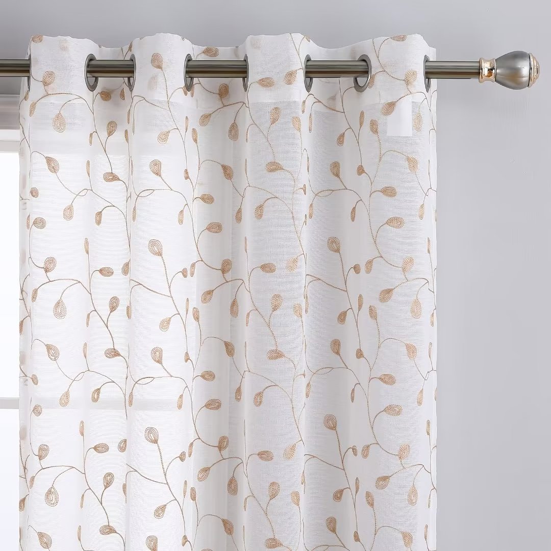 Yesfashion Embroidered Sheer Curtains Faux Linen Voile Curtains for