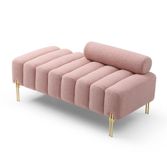 Yesfashion End Of Bed Bench,Bedroom Bench with Solid Wood Frame,High Density Foam,Adjustable Round Backrest,2 Seater Sofa Couch for Bedroom,Living Room