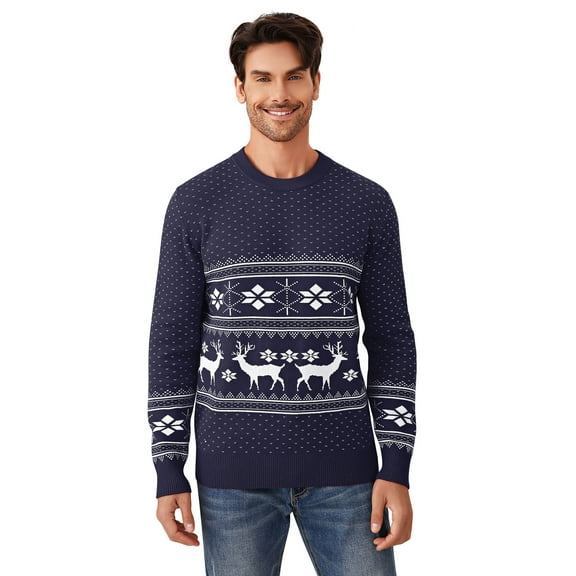 Yesfashion Family Matching Christmas Sweater Reindeer Snowflakes Knitted Ugly Crew Neck Pullover For Men