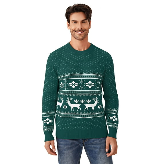 Yesfashion Family Matching Christmas Sweater Reindeer Snowflakes Knitted Ugly Crew Neck Pullover For Men