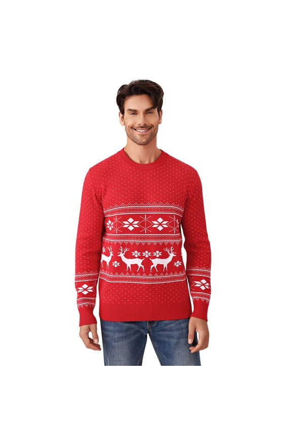 Family Matching Christmas Sweater Reindeer Snowflakes Knitted Ugly Crew Neck Pullover For Men
