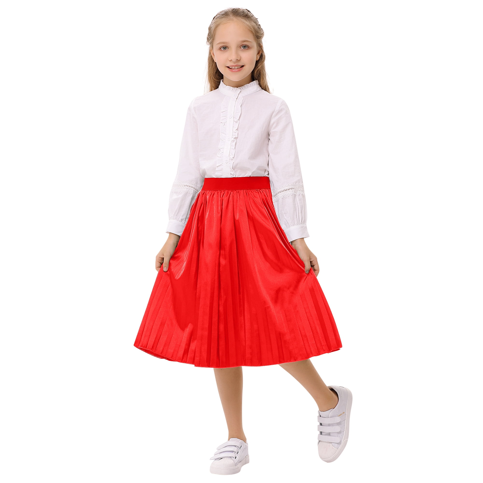 Yesfashion Girls Skirts Midi Pleated Flared Long Skirt A-line