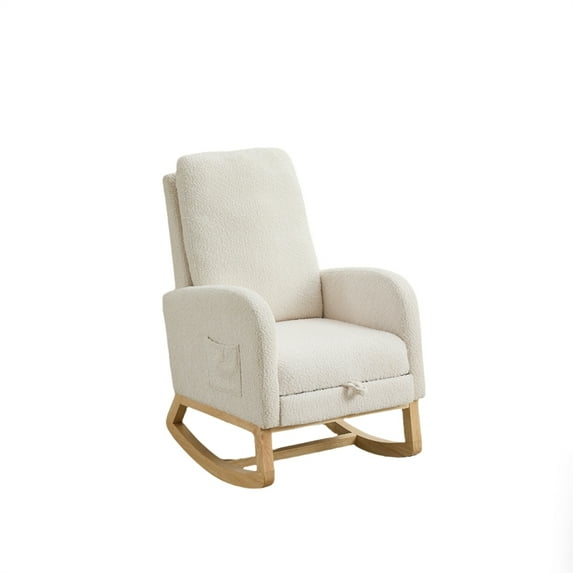 Yesfashion Gliding Rocking Chair With Retractable Footrest & High Back, Upholstered Leisure Lounge Armchair With Side Pocket, Glider Chair For Living Room Bedroom