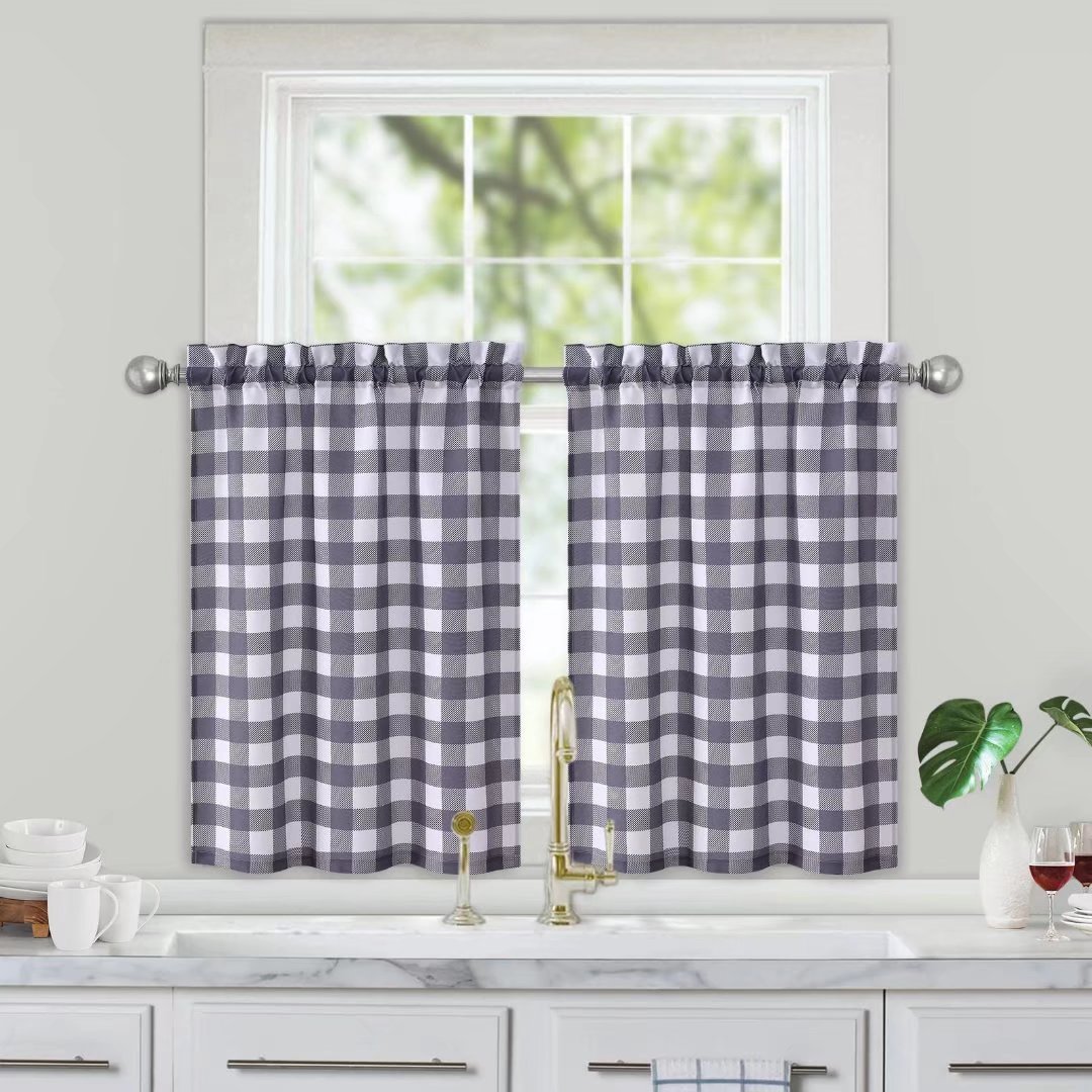UPOPO Pink Linen Textured Tier Curtains – 16 Inch Long, 2 Panels, Rod Pocket, Over Sink Kitchen/Bathroom Privacy Half Window Curtains - View #2