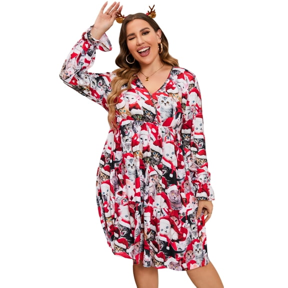 Yesfashion Halloween Plus Size Women's Casual Long Sleeve Dress Vintage 1950's Party Cocktail Dress Orange