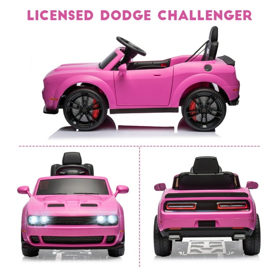 Yesfashion Kids Electric Car Licensed Dodge Challenger Ride On Car 12V Electric Vehicles Battery Powered with Remote Control, LED Lights, Bluetooth, MP3