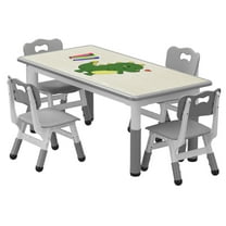 Yesfashion Kids Table and 4 Chairs Set Height Adjustable Toddler Table and Chair Set, Graffiti Desktop, Children Learn Activity Table for Kids Study Table for Home