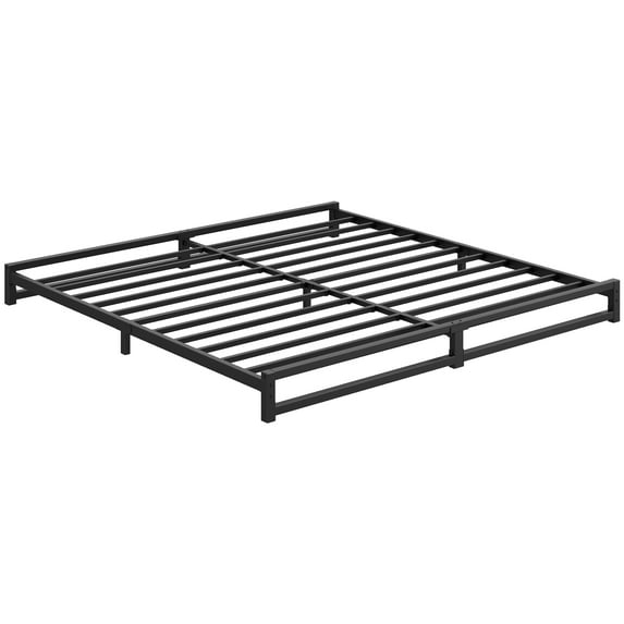 Yesfashion King Size Metal Platform Bed Frame with Wavy Pattern, Steel Slat Support, Mattress Foundation and No Box Spring Needed, Easy Assembly, Black