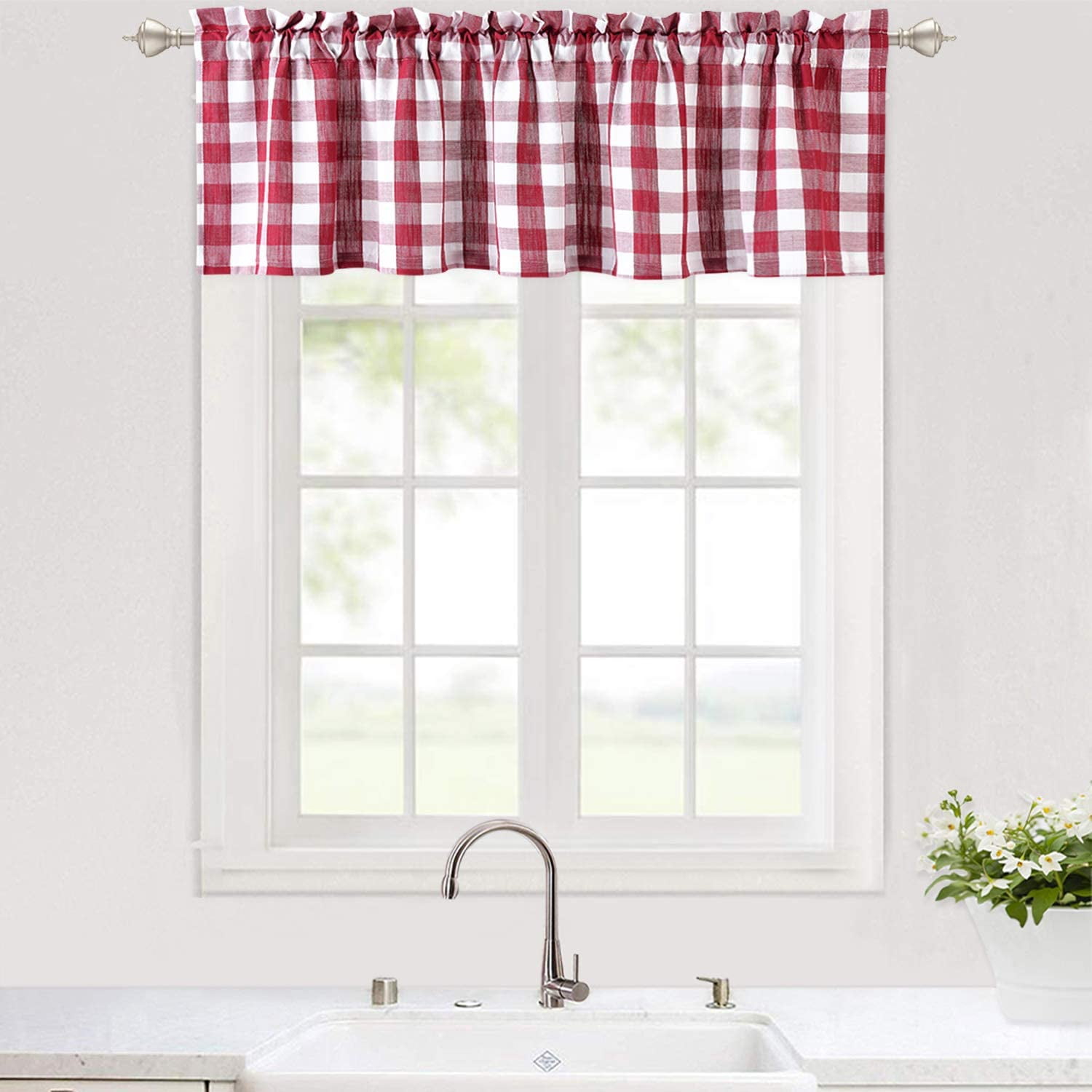 Yesfashion Kitchen Curtain Valance, Buffalo Check Valance Curtains for