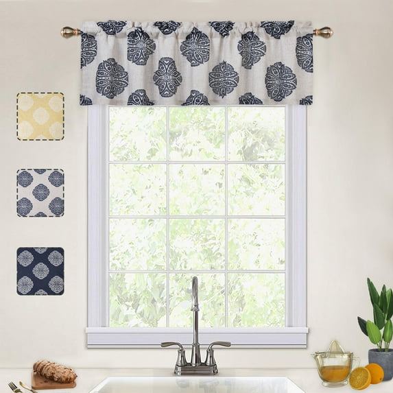 Yesfashion Kitchen Valances Curtains, Floral Medallion Damask Print Linen Blended Tier Curtains for Kitchen Cafe Bathroom