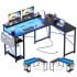 Yesfashion L Shaped Computer Gaming Desk with Power Outlet & LED Light, 54 Inch Reversible Modern Corner Desk, Study Desk