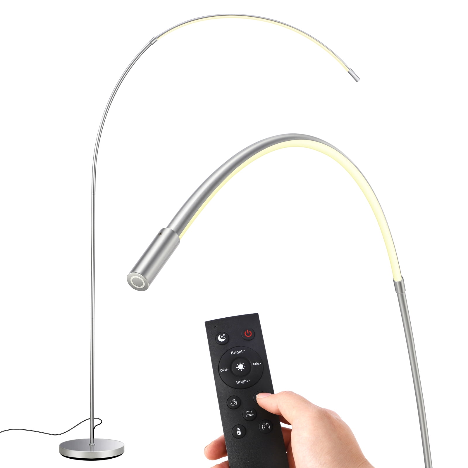 Silver Acrylic Arc LED Floor Lamp with Remote Control, 70.8" Tall