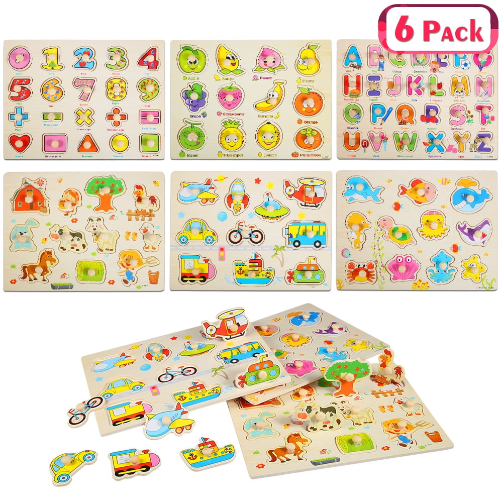 Yesfashion LIZHOUMIL 6Pcs Wooden Peg Puzzles Set for Toddlers 24 Years