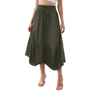Yesfashion Long Skirts for Women High Waist A Line Skirt Casual Flowy Tiered Skirt