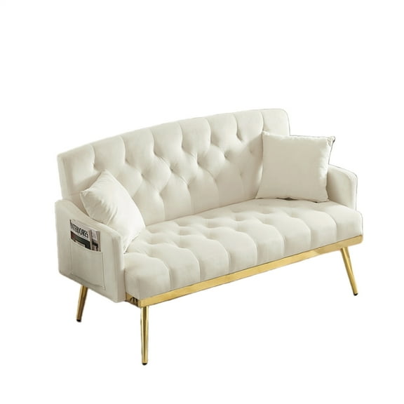 Yesfashion Loveseat Sofa, 2 Seater Sofa With 2 Pillows, Modern Velvet Upholstered Loveseat Couches With Tufted Back & Metal Legs For Living Room Bedroom Office