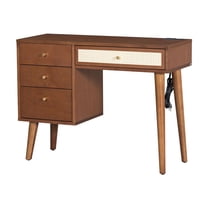 Yesfashion Makeup Vanity With Stool, Vanity Desk With 4 Drawers, 2 Charging Plug & 2 USB Port, Metal Handles, Bohemian Wooden Dressing Table For Bedroom