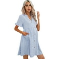 thumbnail image 1 of Yesfashion Maternity Swiss Dot Dress Summer V Neck Short Sleeve Button Down Mini Dress With Pockets, 1 of 5