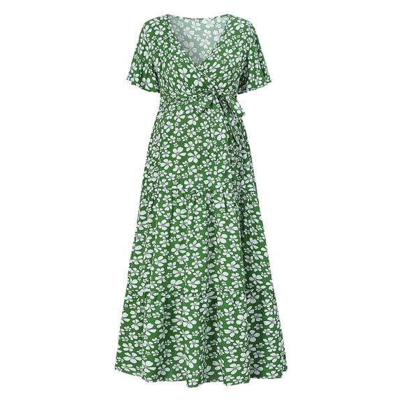 Yesfashion Maternity Women's Short Sleeve V Neck Casual Dress Baby Shower Party Maternity Dress