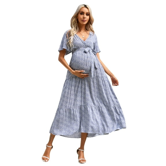 Yesfashion Maternity Women's Short Sleeve V Neck Casual Dress Baby Shower Party Maternity Dress