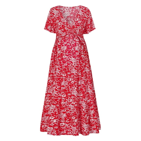 Yesfashion Maternity Women's Short Sleeve V Neck Casual Dress Baby Shower Party Maternity Dress