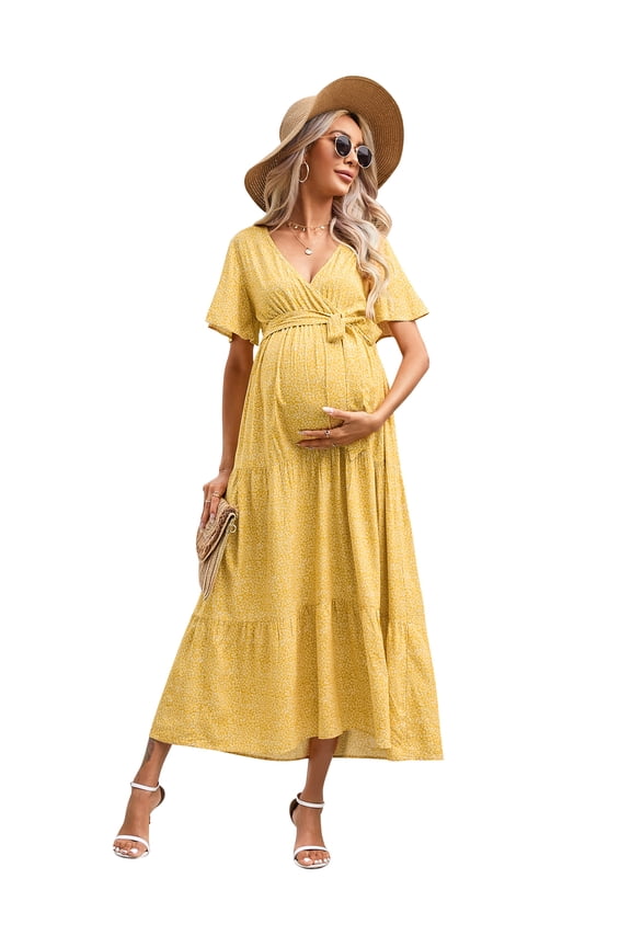 Maternity Women's Short Sleeve V Neck Casual Dress Baby Shower Party Maternity Dress
