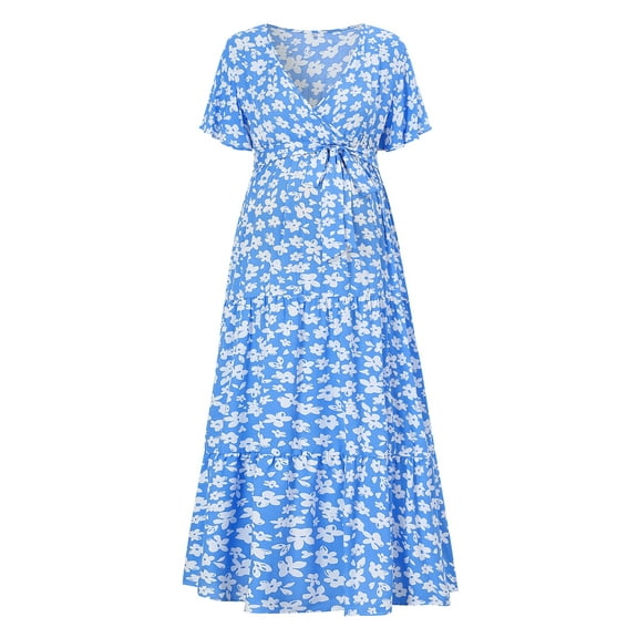 Yesfashion Maternity Women's Short Sleeve V Neck Casual Dress Baby Shower Party Maternity Dress